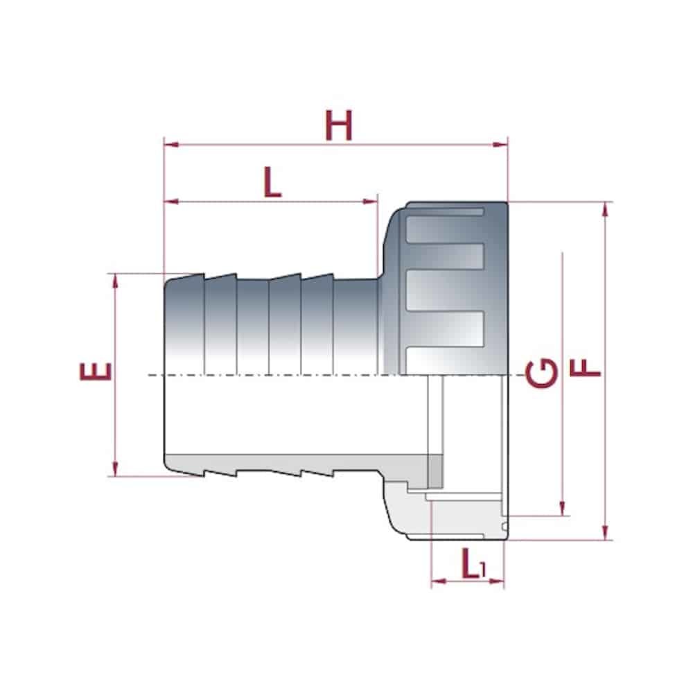 PVC slangenippel med overfallsmutter 1" IG x 20 mm-0