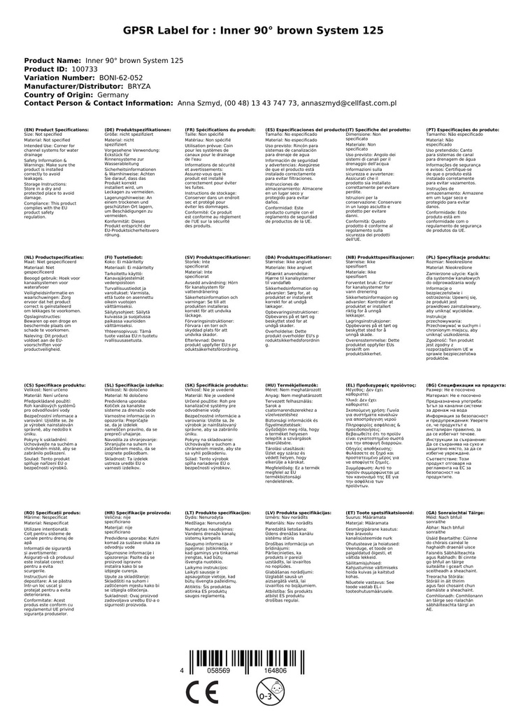 Hjørnestykke Innvendig 90° brun System 125-1