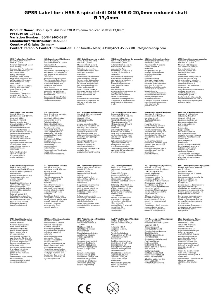 HSS-R Spiralbor DIN 338 Ø 20,0mm redusert skaft Ø 13,0mm-2
