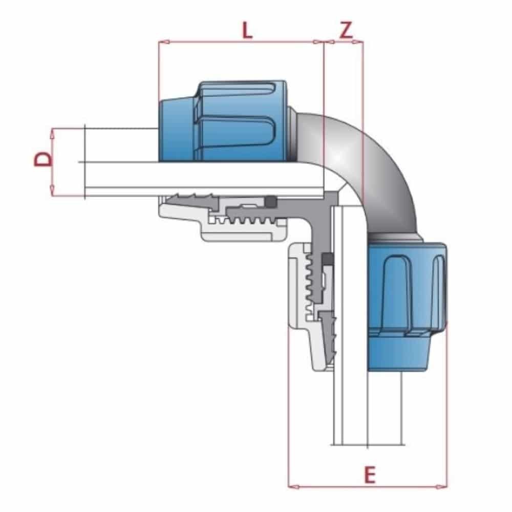 PP PE Rør Tilkobling 90° Vinkel 2 Tilkoblinger 25 x 25-0