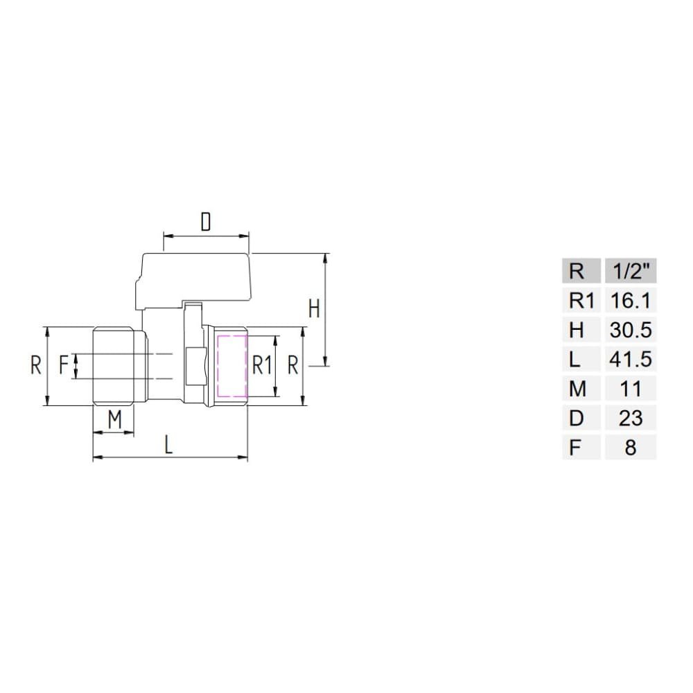 Kuleventil Mini i messing med rød håndtak, 1/2" AG x 1/2" AG-0