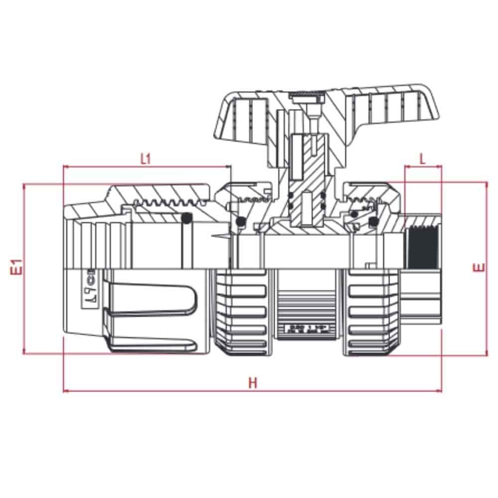 PP PE rørkobling kuleventil 40 x 1 1/4" IG-0