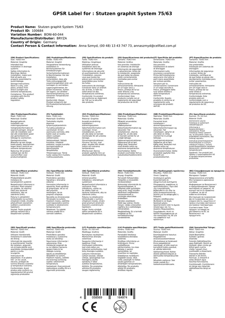 Stutzen grafitt System 75/63-1