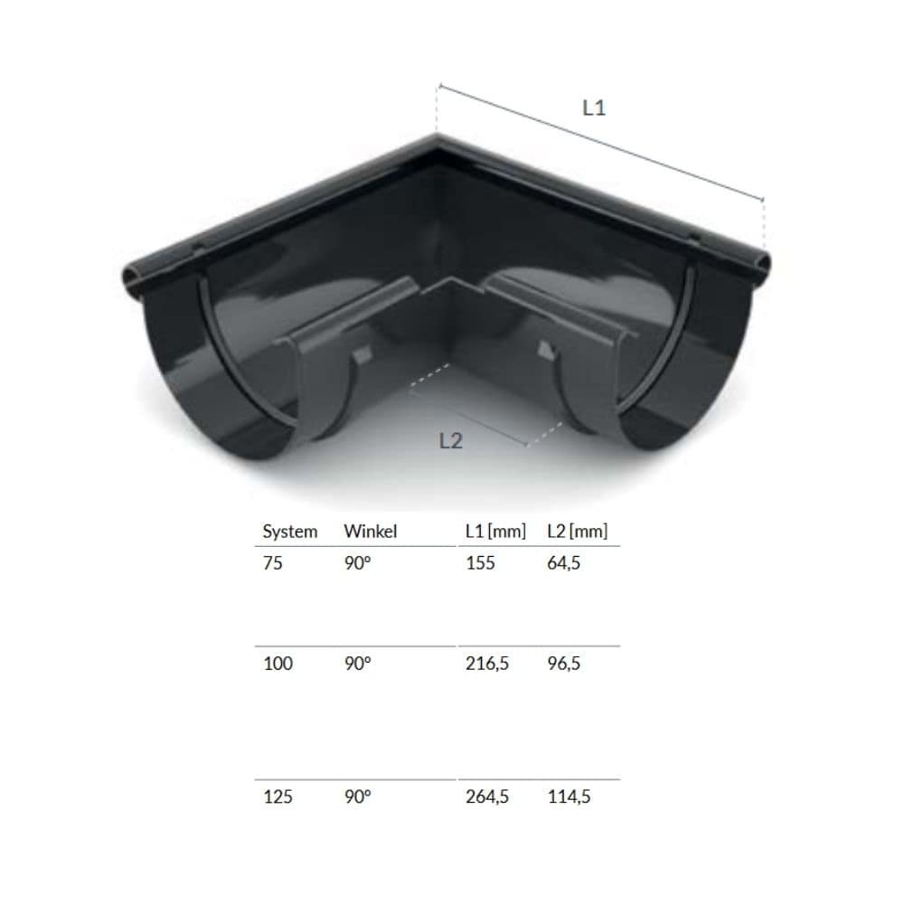 Hjørnestykke Utenfor 90° grafitt System 75-0