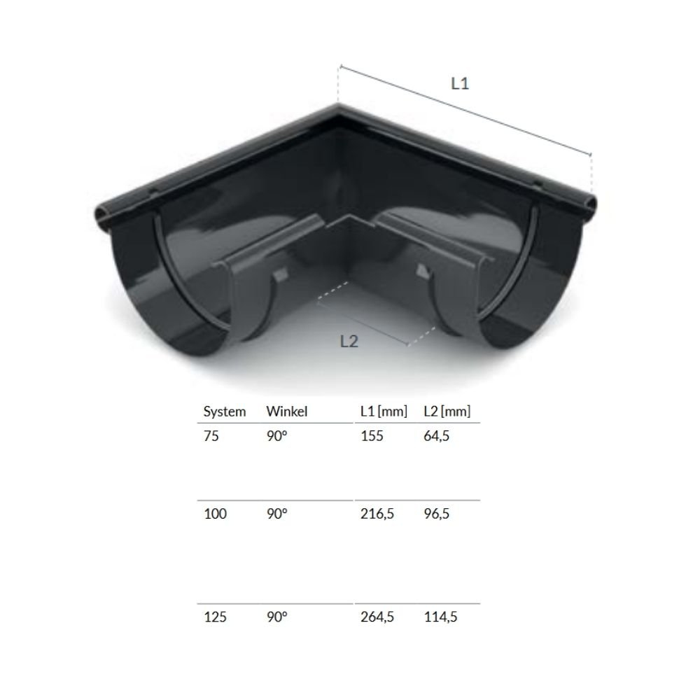 Hjørnestykke Utenfor 90° grafitt System 100-0