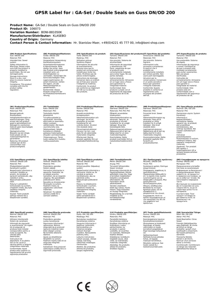 GA-Set / Dobbelpakninger på støpejern DN/OD 200-3