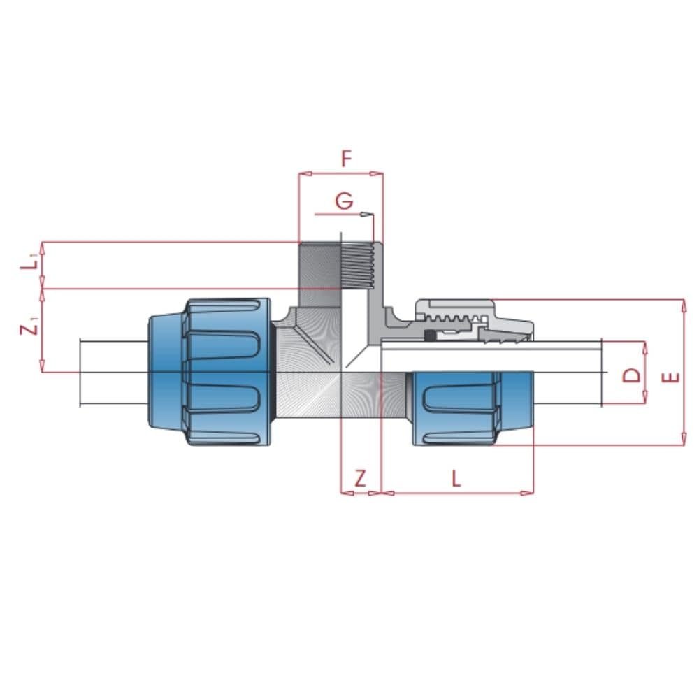 PP PE rørkobling T-stykke 20 x 1/2" IG x 20-0