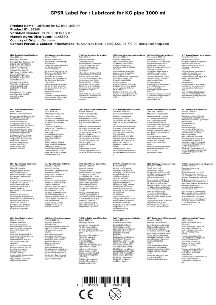 Glidemiddel for KG-rør 1000 ml-0