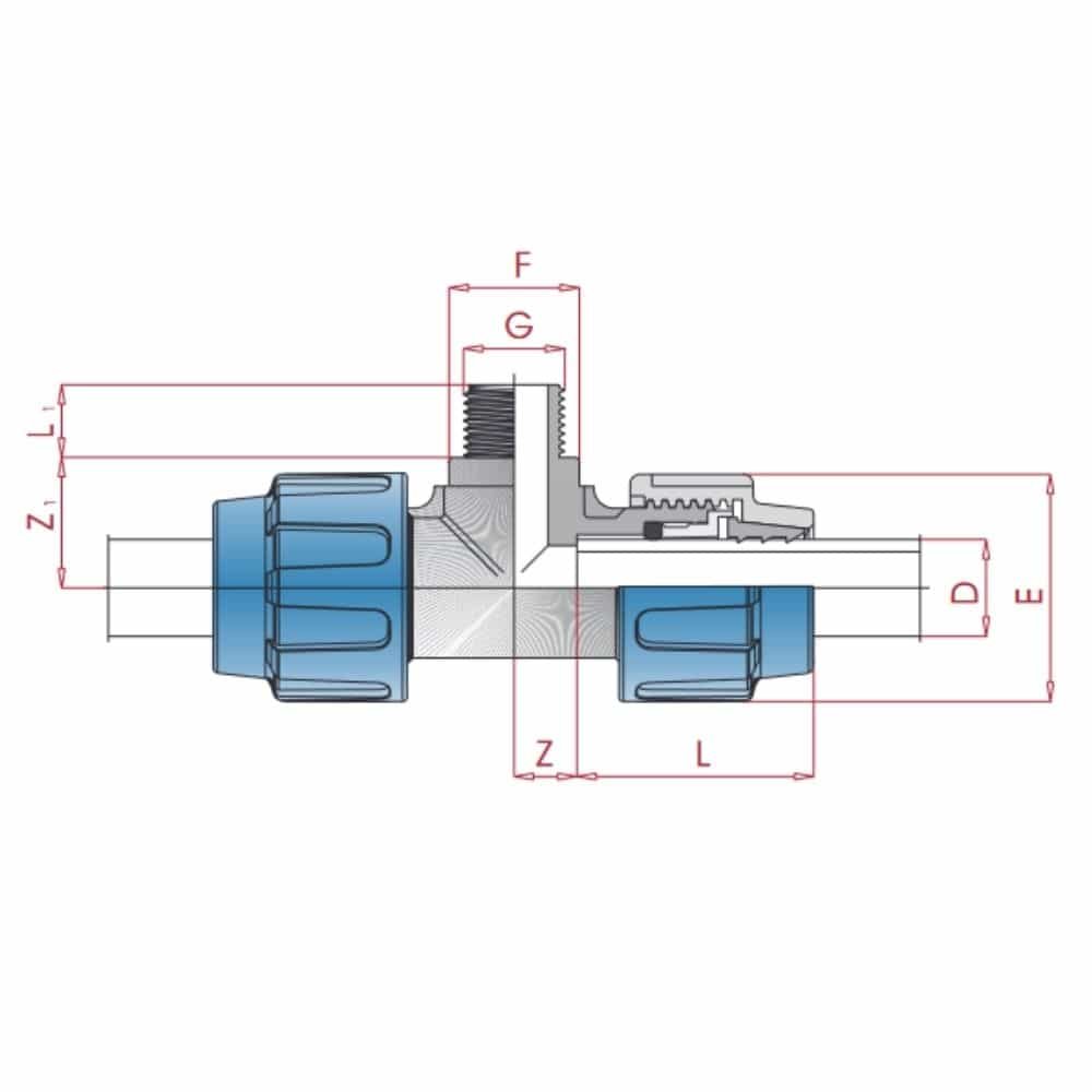 PP PE Rørkobling T-stykke 20 x 1/2" AG x 20-0