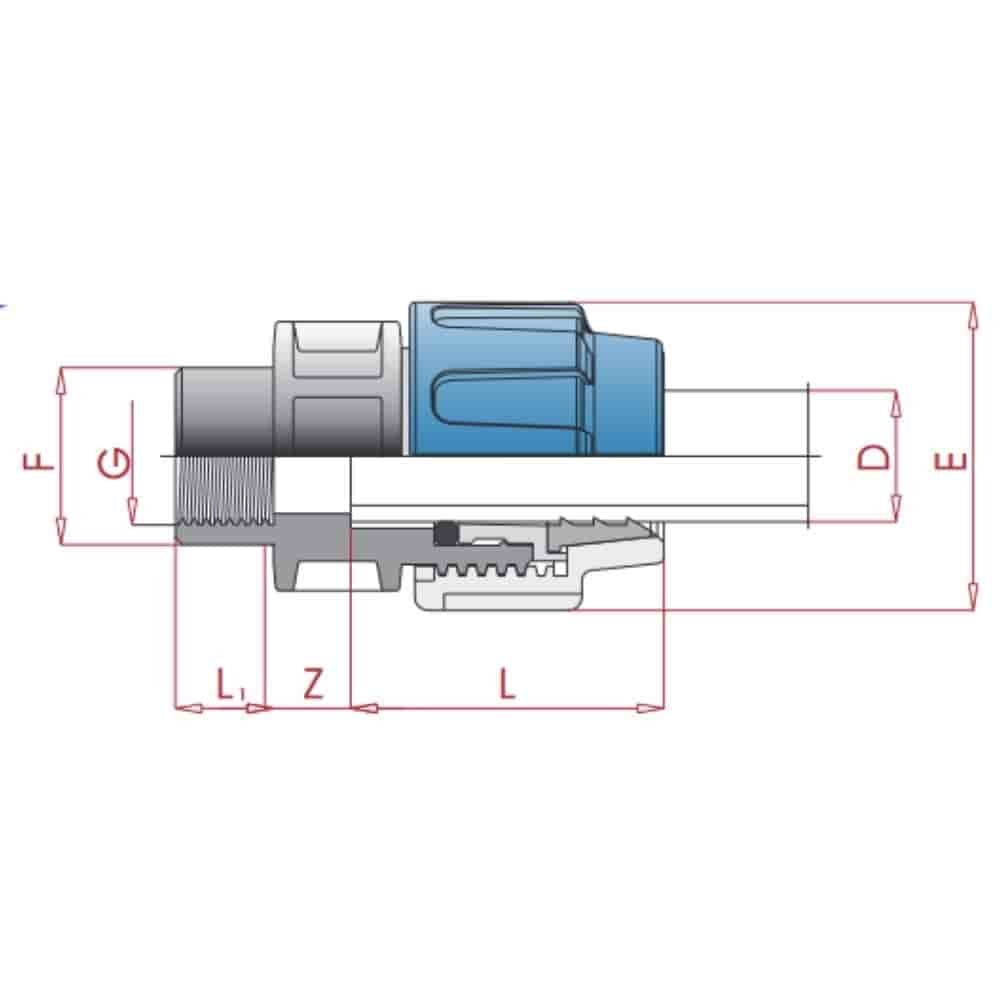 PP PE Rørkobling Kopling 25 x 3/4" IG-0