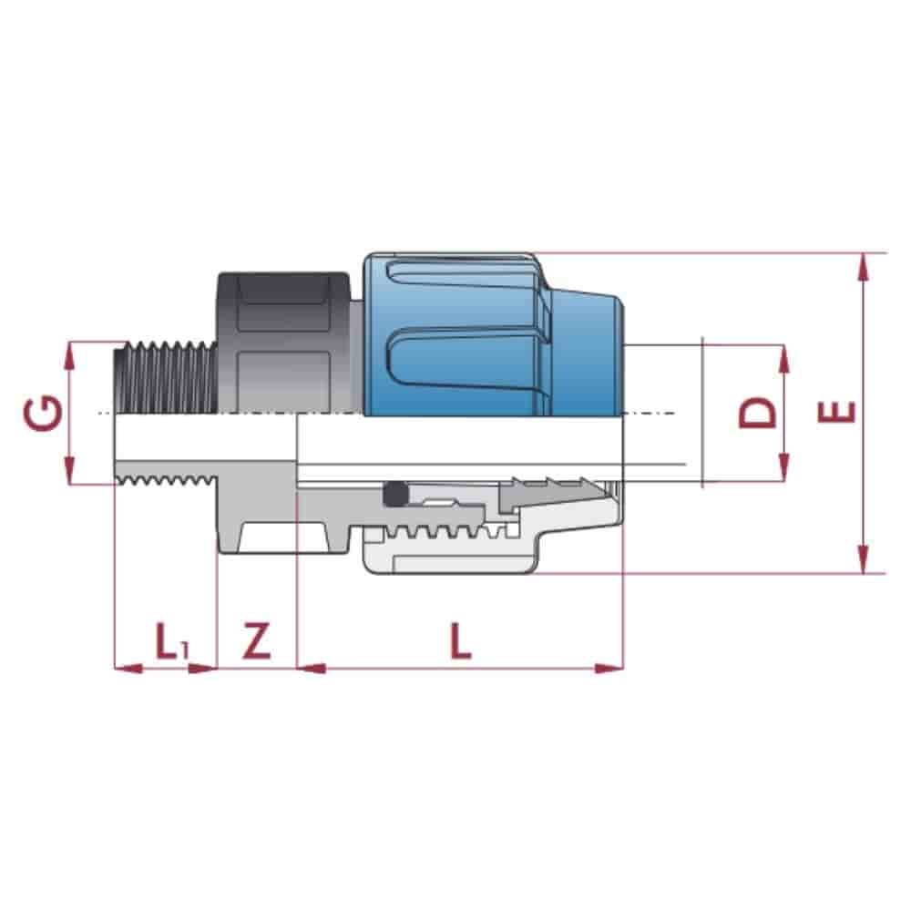 PP PE Rørkobling Kobling 25 x 3/4" AG-0