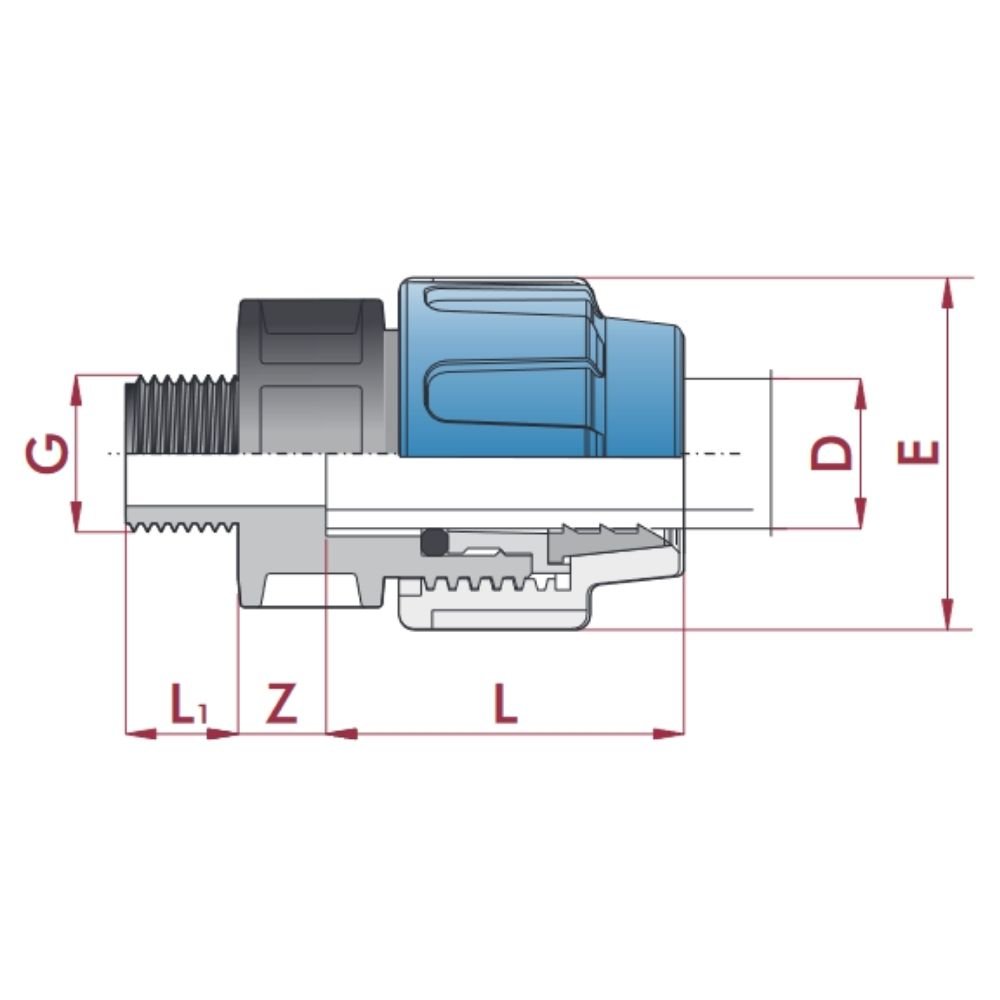 PP PE Rørkobling Koble 32 x 1" AG-0