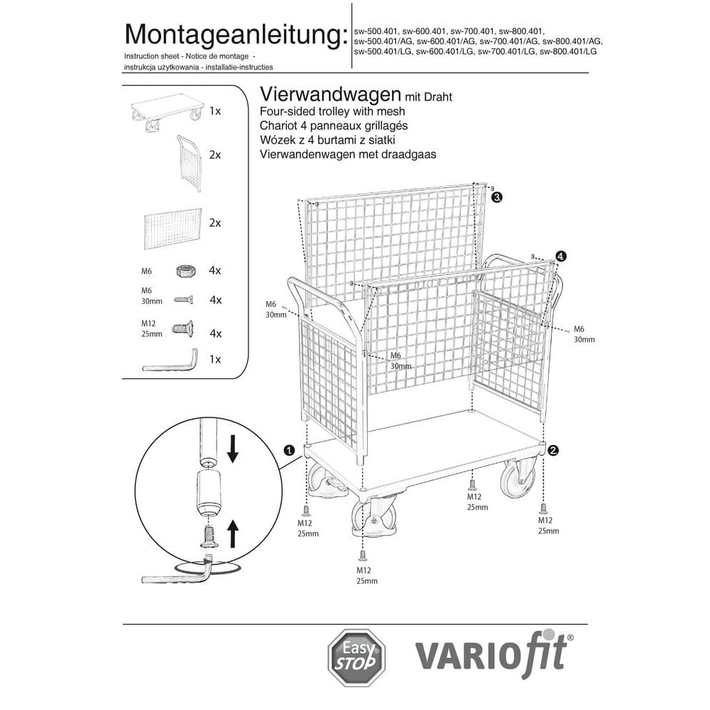 Trådnett Firveggsvogn 400 kg Typ S + EasySTOP-0