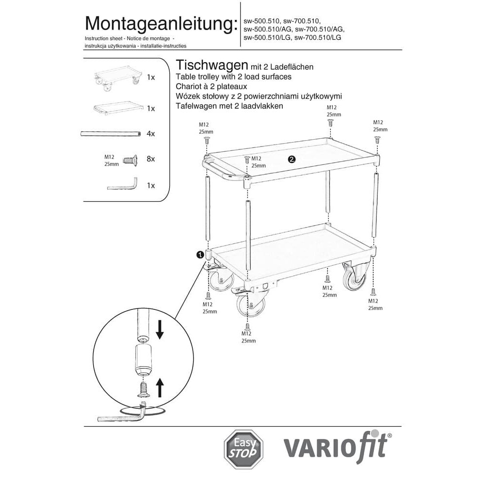 Bordvogn med 2 nivåer, karmskant 40 mm høy + EasySTOP-1