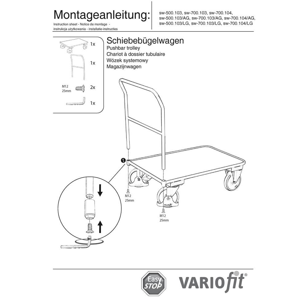 Skyvebøylevogn 400 kg Typ L + EasySTOP-0