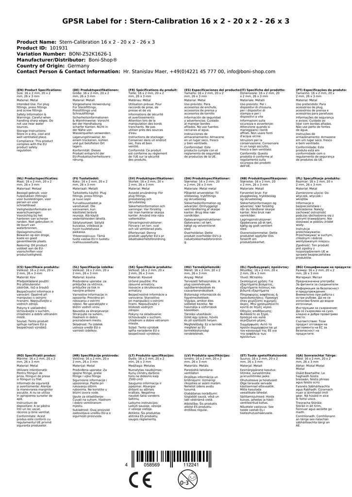 Stjernekalibreringsverktøy 16 x 2 - 20 x 2 - 26 x 3-3