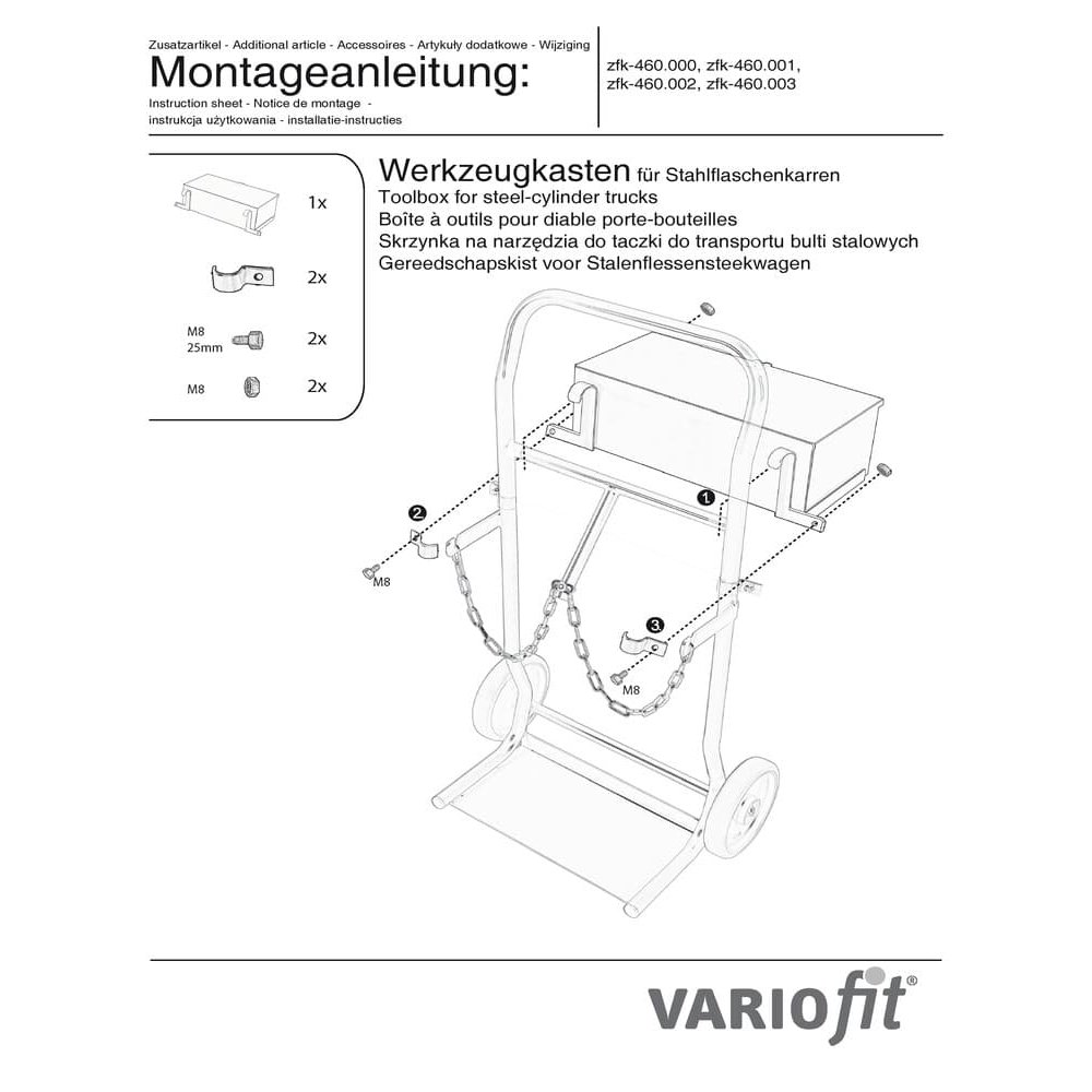 Verktøykasse for stålflasketraller fk-1300 / 1301-2