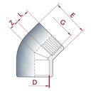 PVC-U 45°Vinkel Muffe x IG 20 mm x 1/2"PN10-0