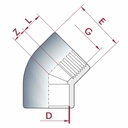 PVC - U 45° Winkel Muffe x IG 50 mm x 1 1/2" PN10-0