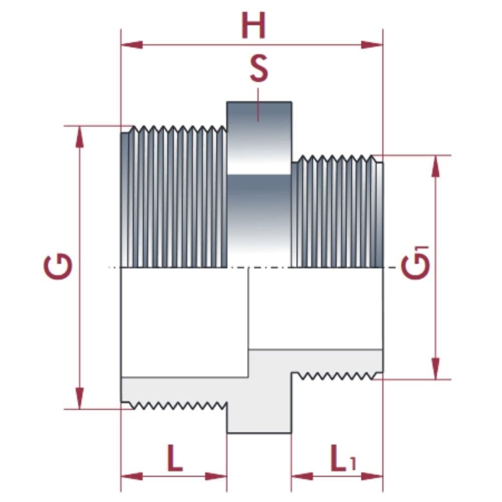 PVC - U Dobbelt nippel redusert AG 2 1/2" x 1 1/2"-0