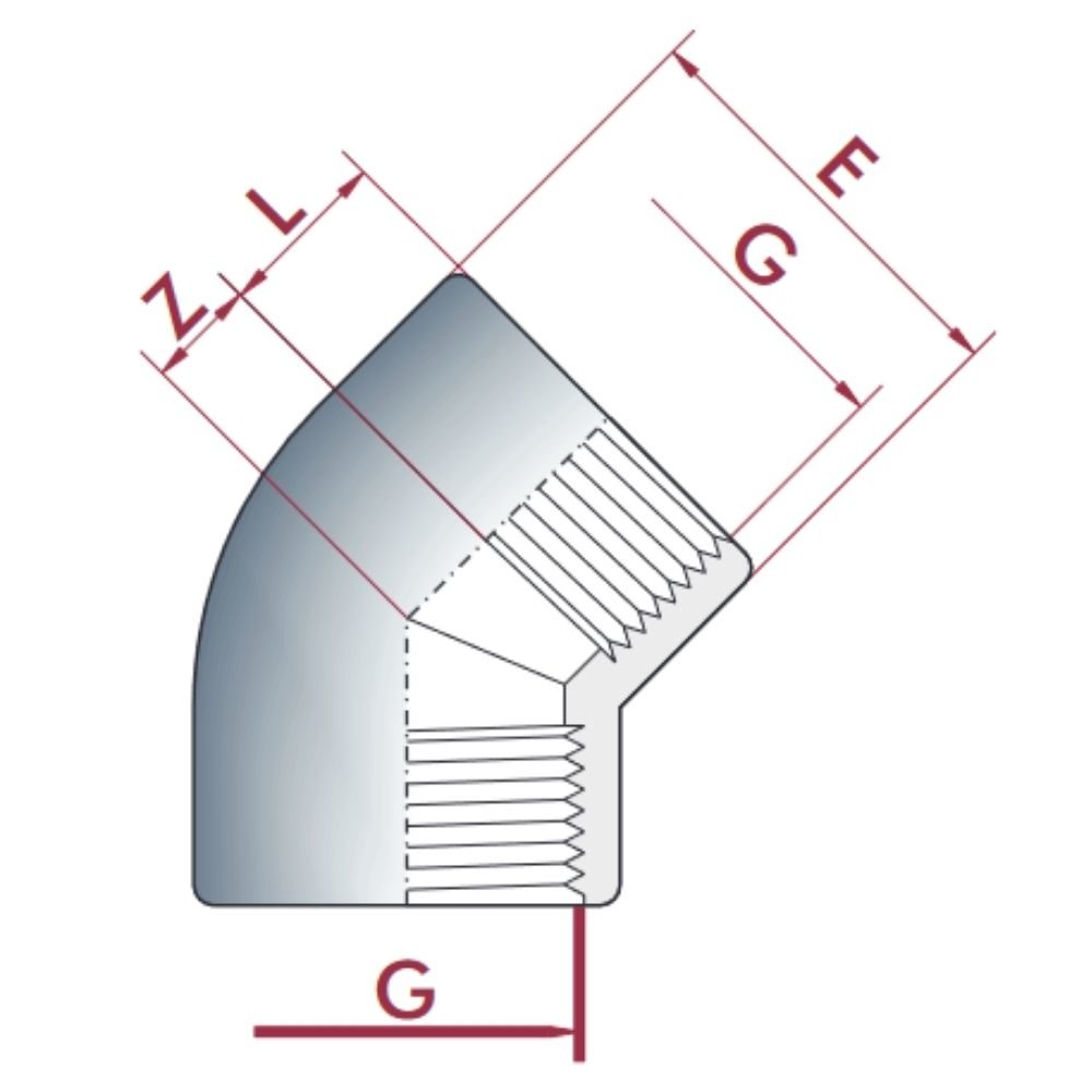 PVC-U 45°Vinkel IG 1 1/2" PN10-0