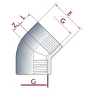 PVC-U 45°Vinkel IG 2" PN10-0