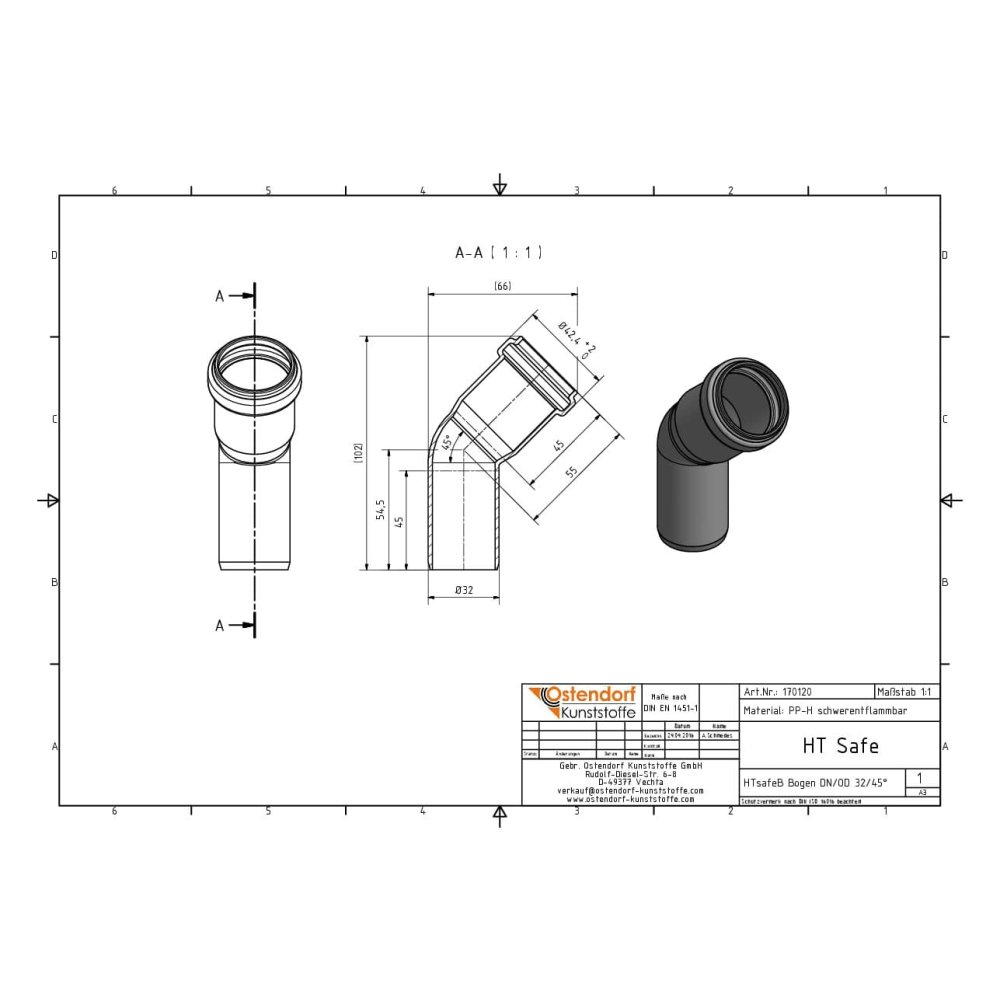 HTsafeB Bogen DN/OD 32 45 Grad-1