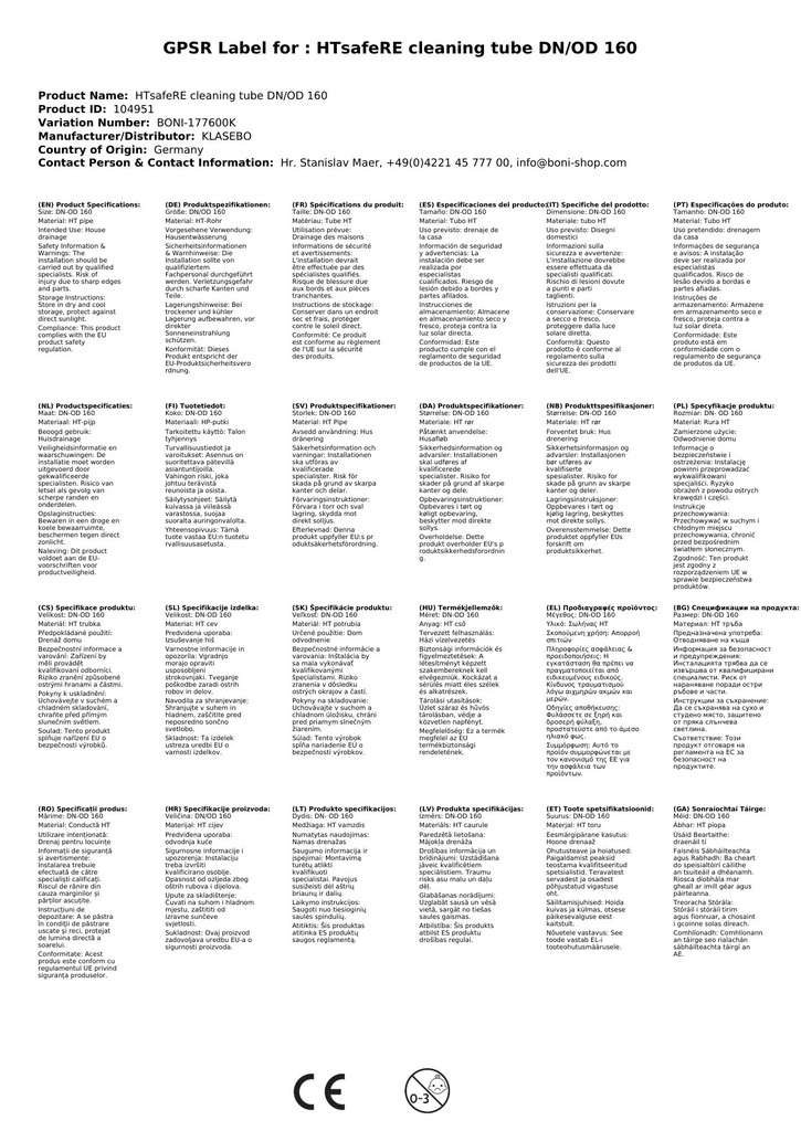 HTsafeRE Rengjøringsrør DN/OD 160-2