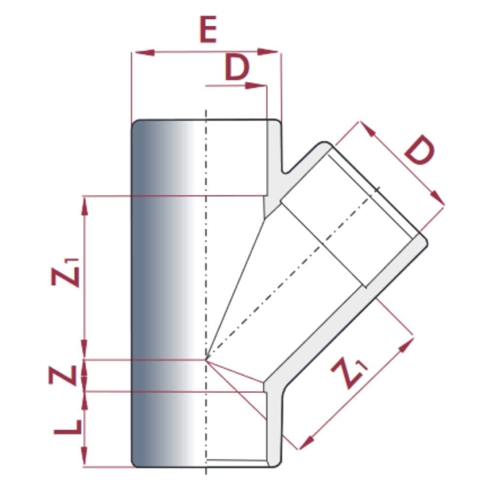 PVC - U 45° T-Piece Socket 50 mm PN10-0