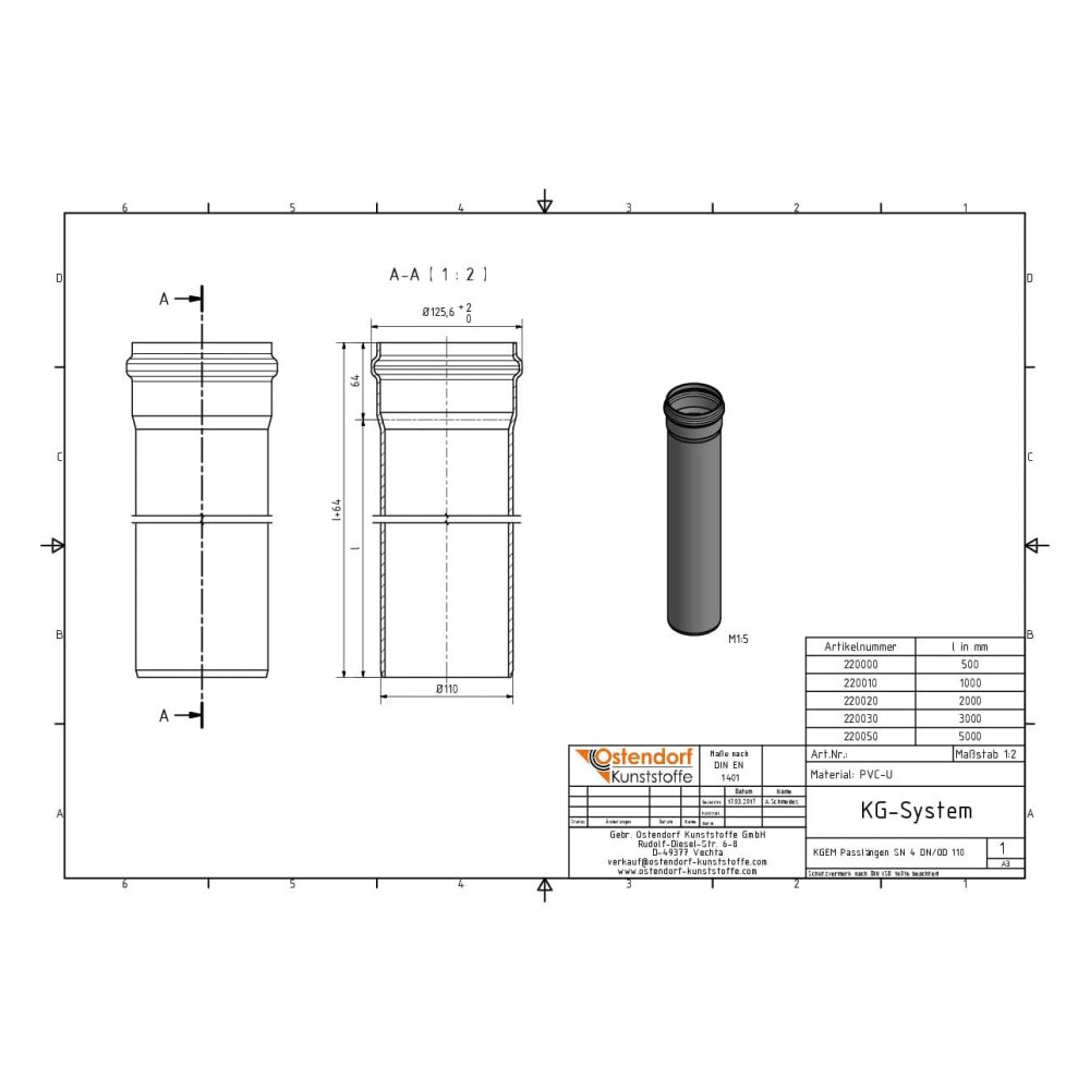 KGEM Rør SN 4 DN/OD 110 x 1000 mm-1