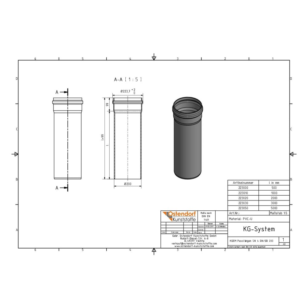 KGEM Rør SN 4 DN/OD 200 x 1000 mm-1