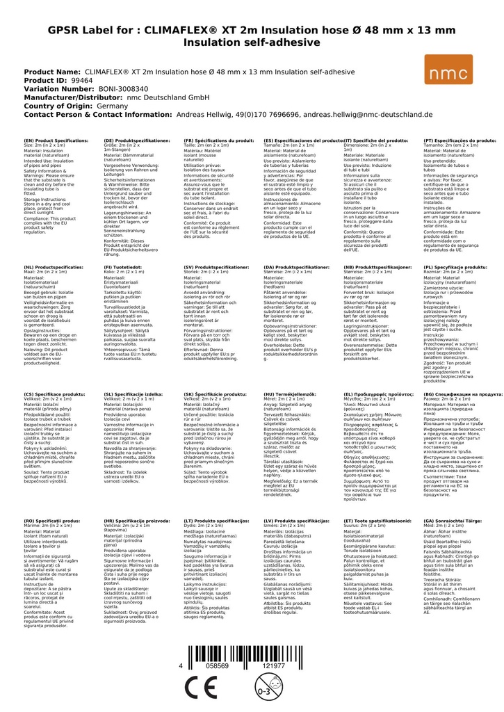 CLIMAFLEX® XT 2m Isoleringsslange Ø 48 mm x 13 mm isolasjon selvklebende-2