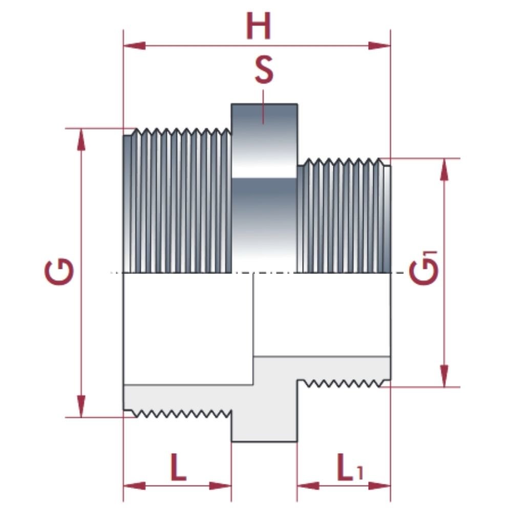 PVC - U Dobbelt nippel redusert AG 1" x 1/2"-0