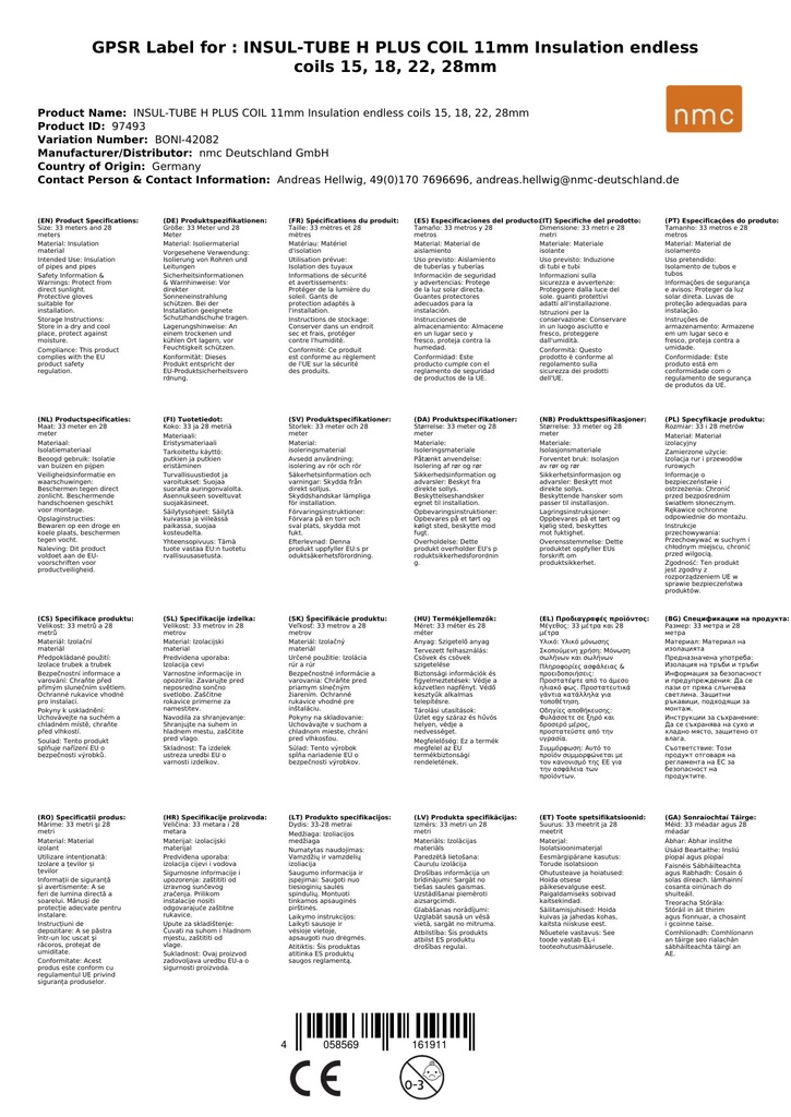 INSUL-TUBE H PLUS COIL 11mm Isolasjon endeløse Coils 15, 18, 22, 28mm-0