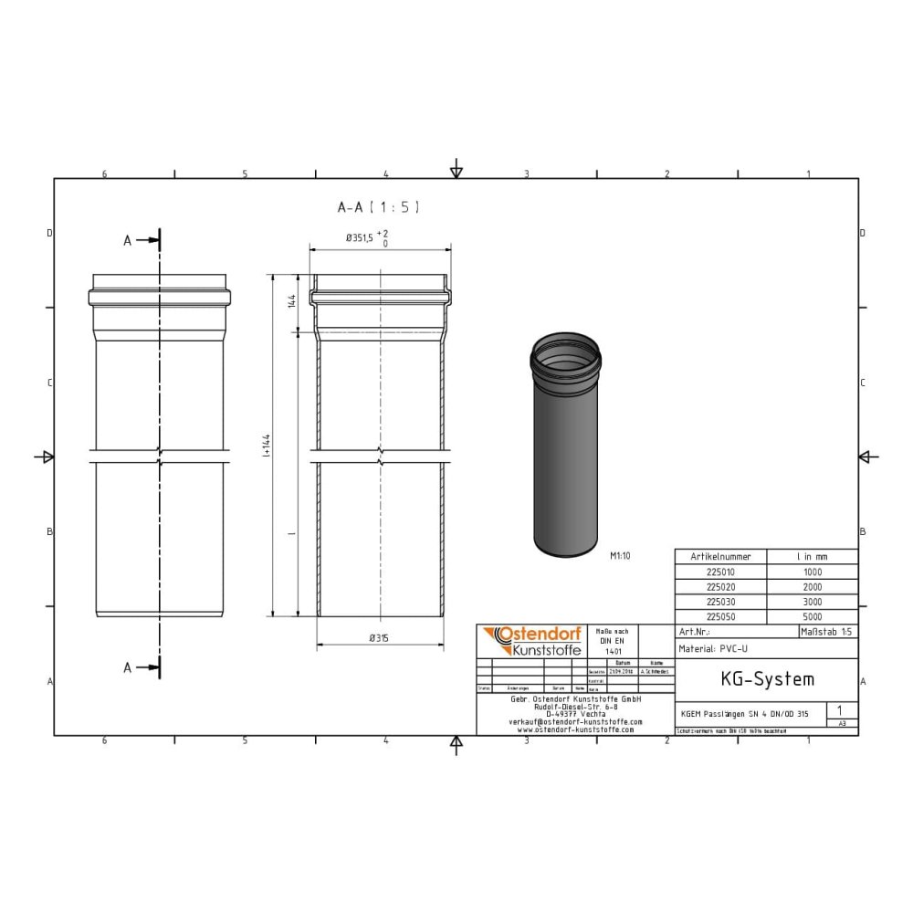 KGEM Rør SN 4 DN/OD 315 x 1000 mm