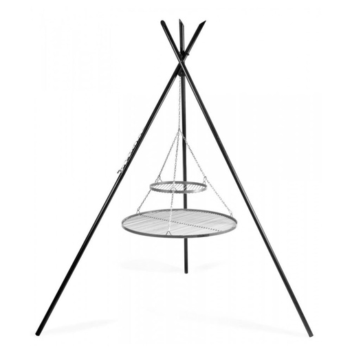 [BONI-C111448] Svinggrill "TIPI" 210 cm + Dobbeltgrillrist 70 cm og 40 cm i rustfritt stål