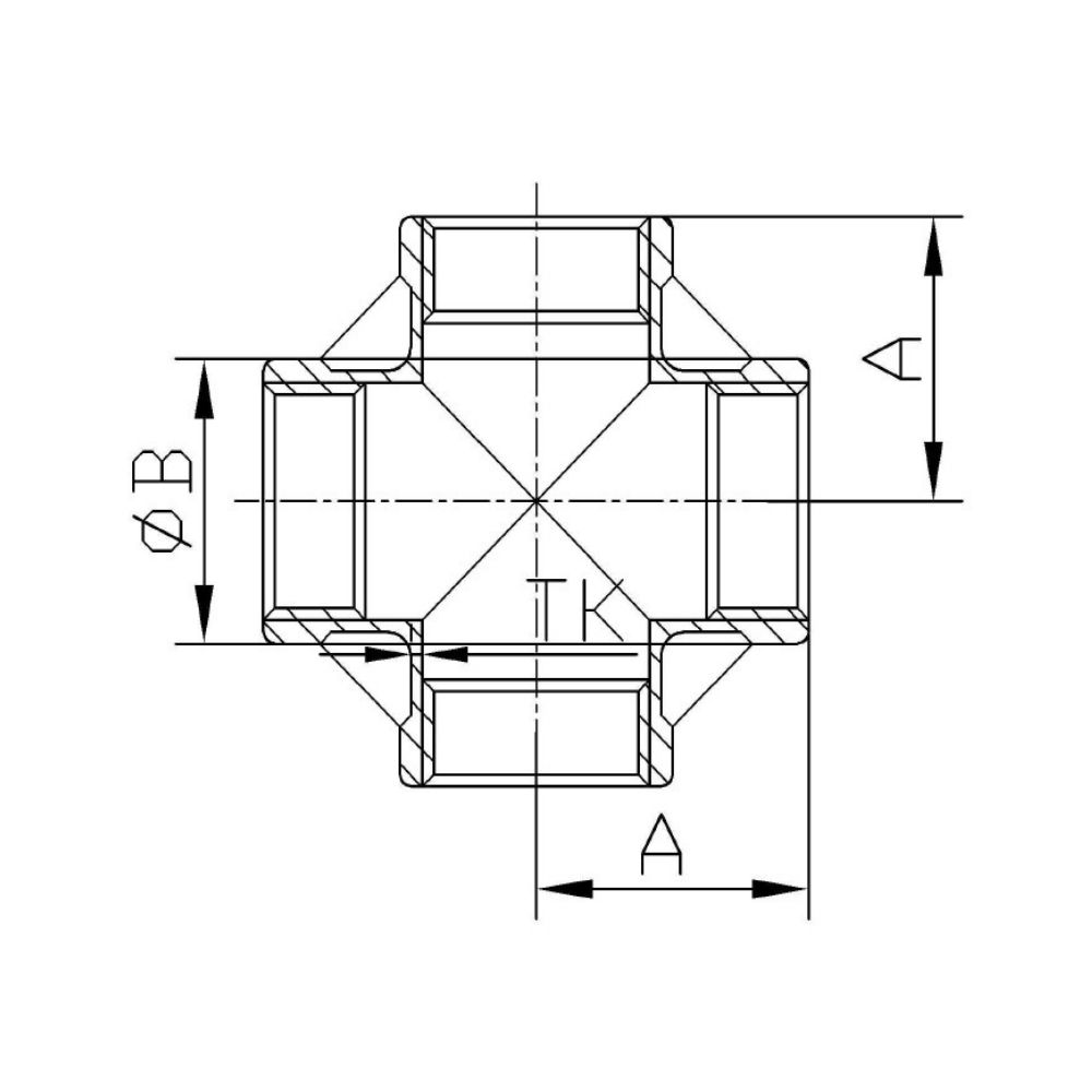 Gjengefitting rustfritt stål krysstykke 90° 1 1/2" IG-1