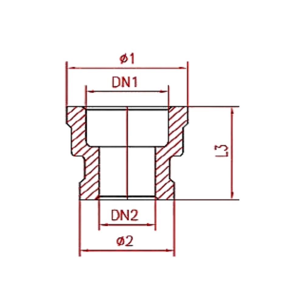 Gjengefitting rustfritt stål reduksjonsmuffe 1 1/2" IG x 1 1/4" IG-1