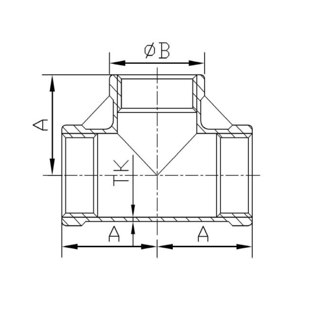 Gjengefitting rustfritt stål T-stykke 90° 1 1/4" IG-1